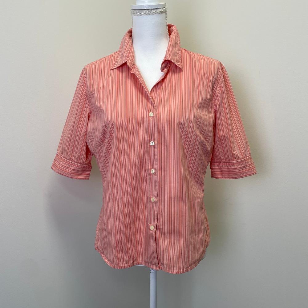 Y2K Old Navy Collection Pink Orange Striped Button Up Stretch Shirt L